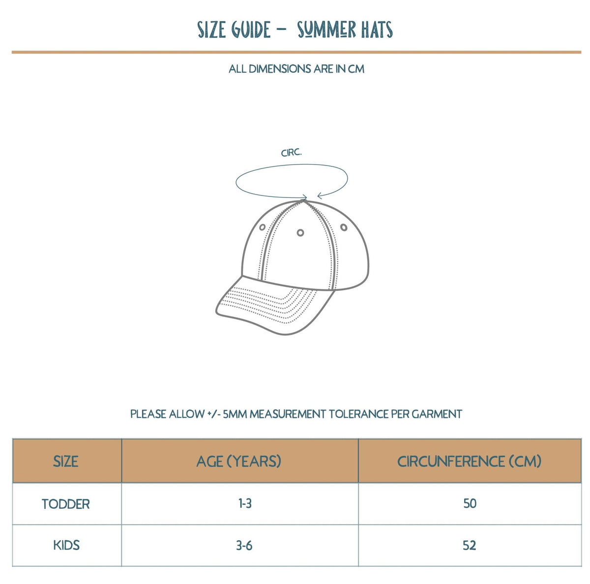 Kids and toddler trucker hat with sea animals print size chart - Stick Hunters