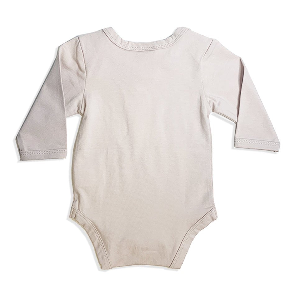 Sand long sleeve baby bodysuit made from soft cotton jersey