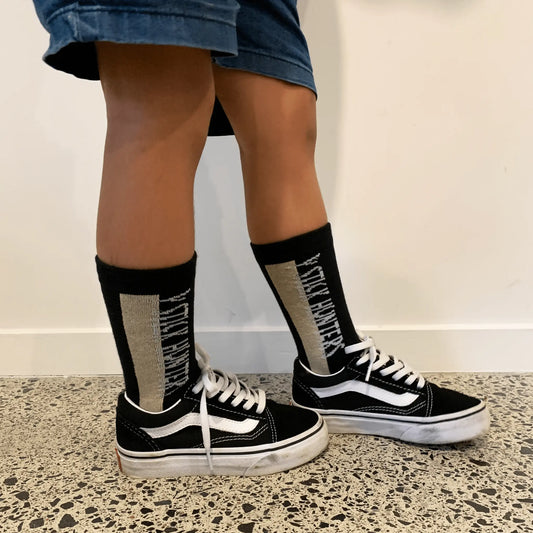 TODDLER AND KIDS CREW SOCKS - BLACK - StickHunters.com.au
