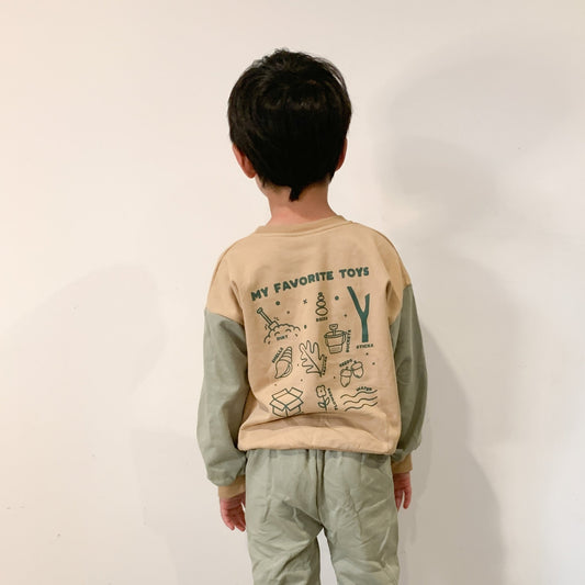 Favorite Toys green kids sweatshirt with front graphic print - Stick Hunters