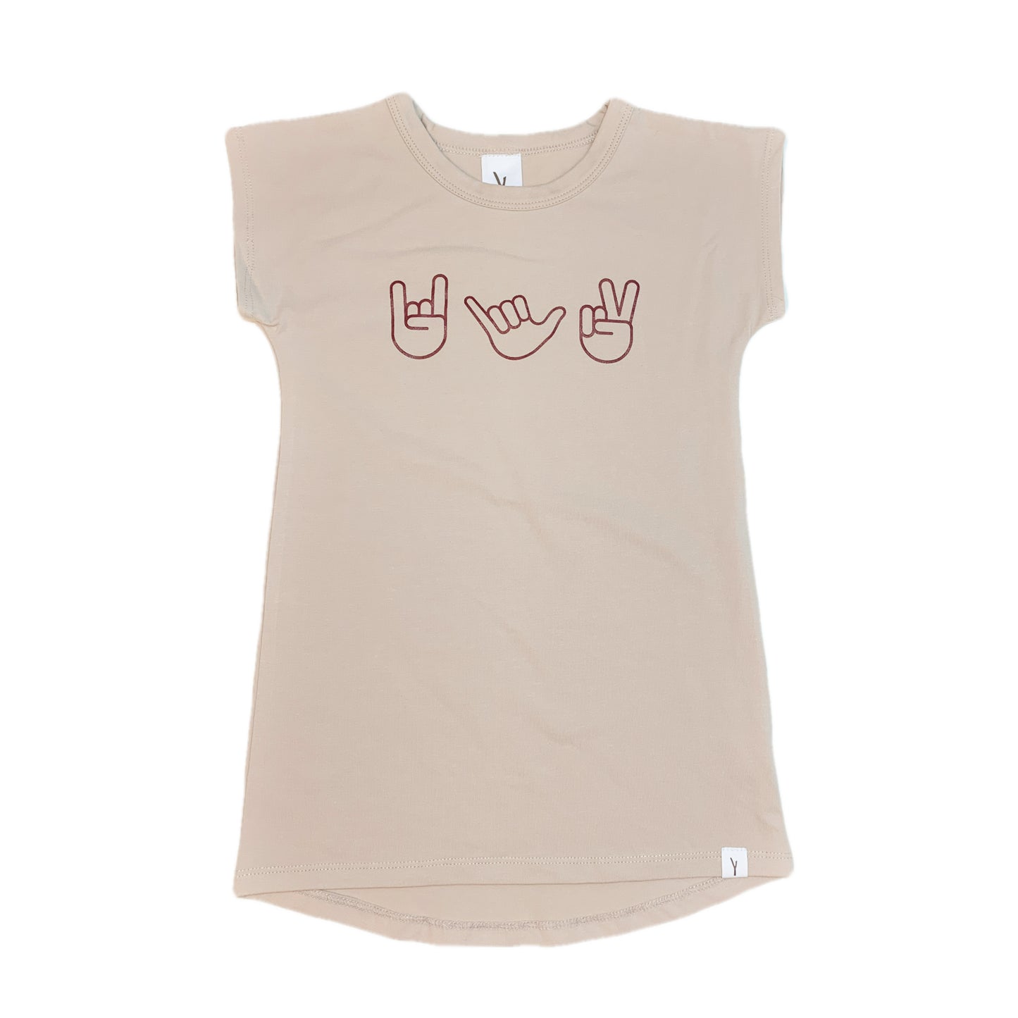 HAND SIGN LONG T-SHIRT DRESS - SAND